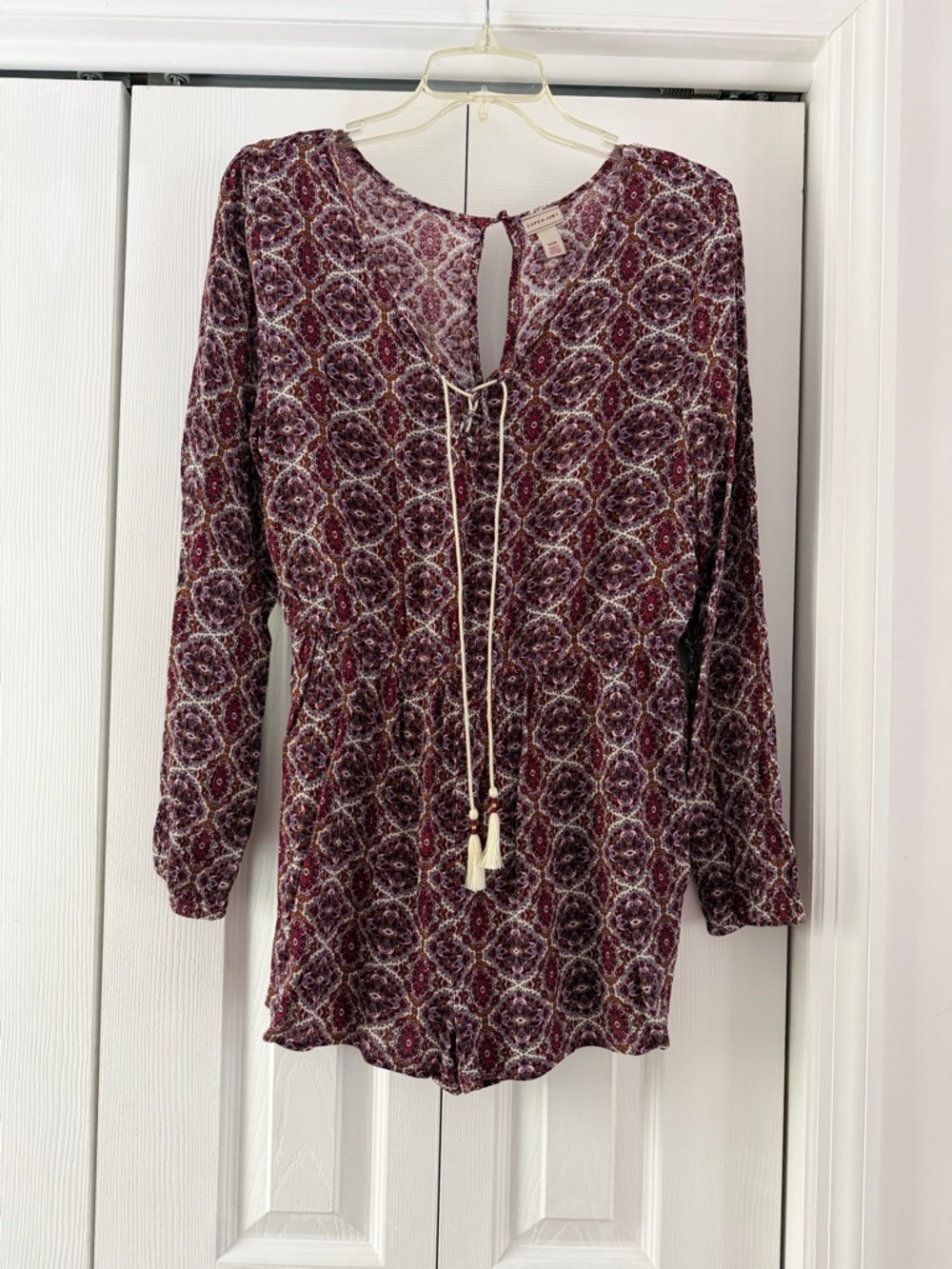 Cape Juby Burgundy Printed Long-Sleeve Romper